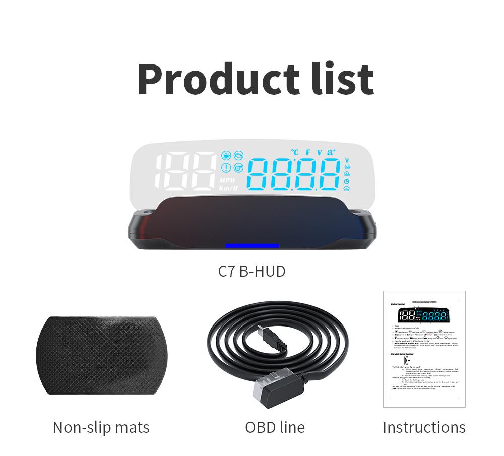 C7B Car HUD OBD2 Head Up Display Автомобильная электроника Проектор на лобовое стекло Спидометр Расход топлива Температура воды Напряжение Сигнализация Датчик