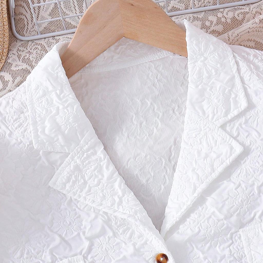 Белый костюм для девочек-подростков, лето 2024, короткая куртка с пышными рукавами, топ и юбка, детская одежда, модные комплекты для детей