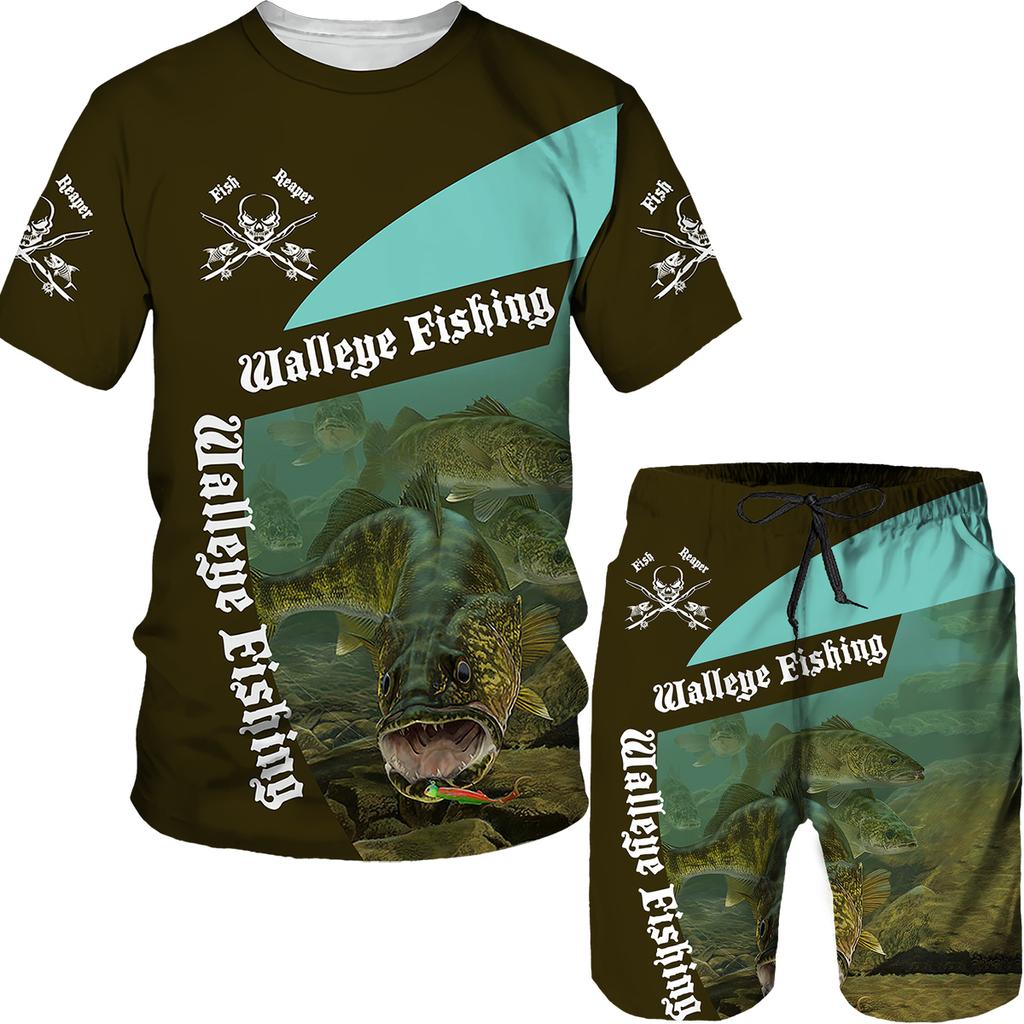 Мужская футболка с 3D принтом рыбы для спорта, рыбалки, кемпинга, камуфляжа и охоты, комплект мужской одежды, уличная одежда, футболки/шорты/костюмы больших размеров