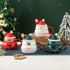 Christmas Ceramic Mug with Lid Spoon 480ml Large Capacity Coffee Tea Mug Snowman Santa Theme Drinkware Gift for Coffee Lovers