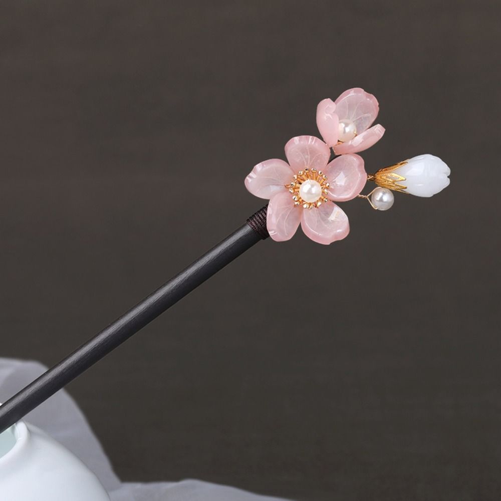 Tassel Flower Hair Stick Wood Hanfu Hair Stick Headpieces Pearl Hair Stick Party