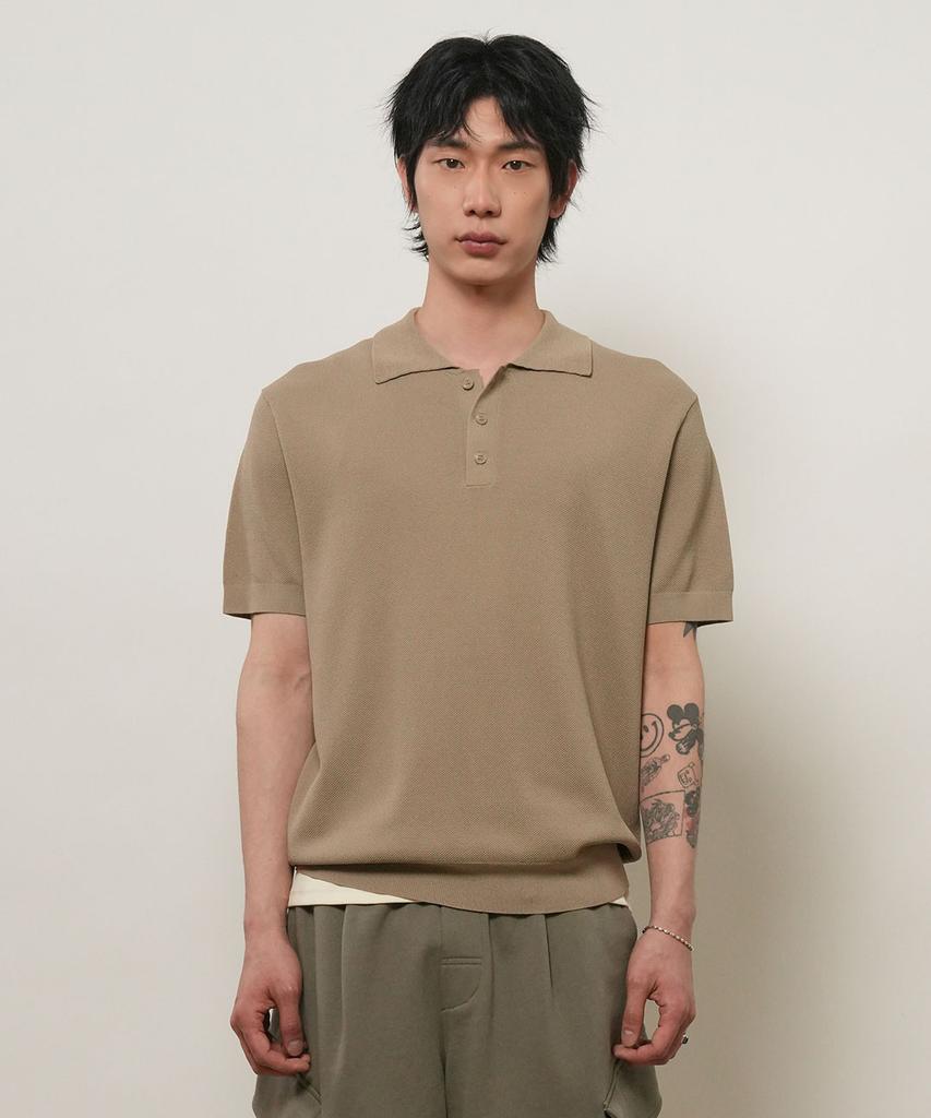 GENERALIDEA Man Temperature Cut Cool Button Collar Half Knit [Taupe] / Gf2Mkp013