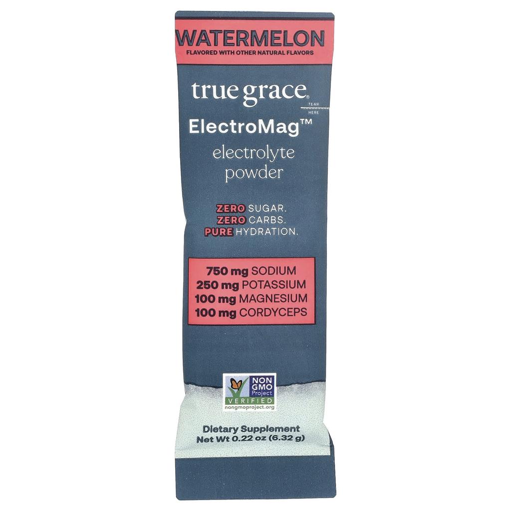 True Grace, ElectroMag™, Электролитный порошок, Арбуз, 16 стиков, 6,32 г (0,22 унции) Каждый