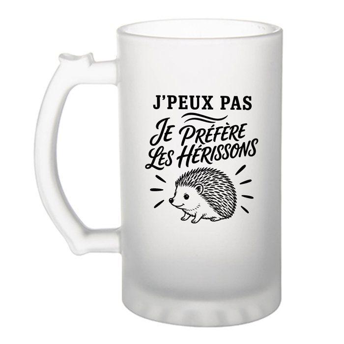 Chope de bière - PLANETEE - J’peux pas je préfère les Hérissons - Verre trempé givré 470 ml - Anse double - Motif sublimé