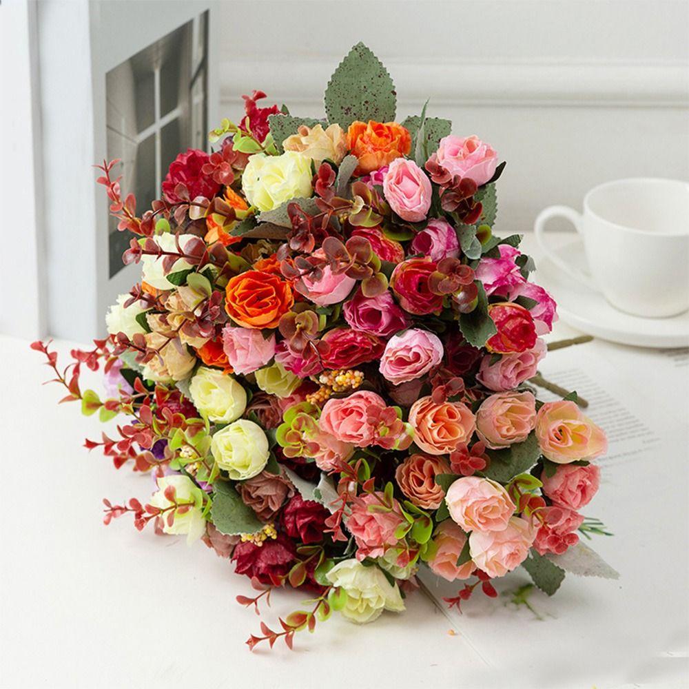 Multicolor Faux Rose Flower 21 Heads Simulation Flowers New Fake Flower Wedding Decoration