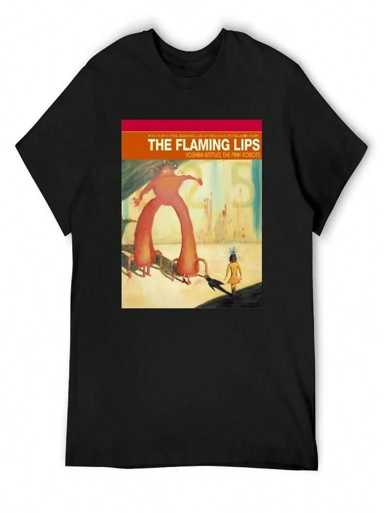 Flaming Lips Yoshimi Battles The Pink Robots Sticker T-Shirt Funny T-Shirt Tops Plain Men's Cotton T-Shirt
