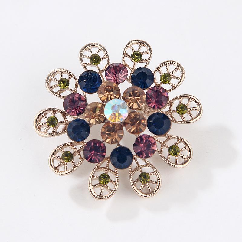 Luxury Vintage Crystal Color Gemstone Ribbon Flower Alloy Brooch Pin Corsage Accessories Brooch