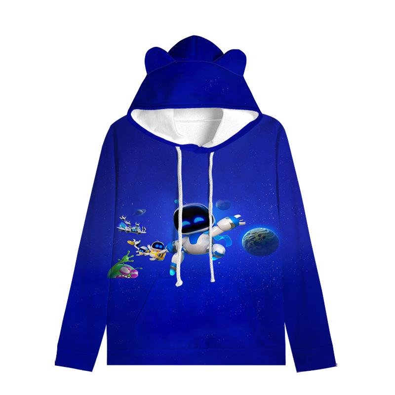 Толстовка с капюшоном «Кошачьи ушки» в стиле астронавта, уличная одежда для детей, пуловер с ушками в космическом стиле, мягкая унисекс-верхняя одежда для малышей