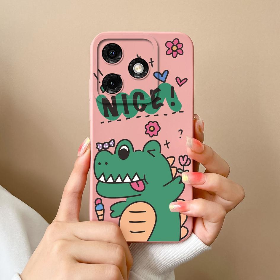 For Infinix Note 40 5G Smart 8 Pro Itel P55 4G Tecno Pova 6 Neo Back Cover Matte Soft Silicone Cartoon Dinosaur Pattern Camera Protection Bumper Cases