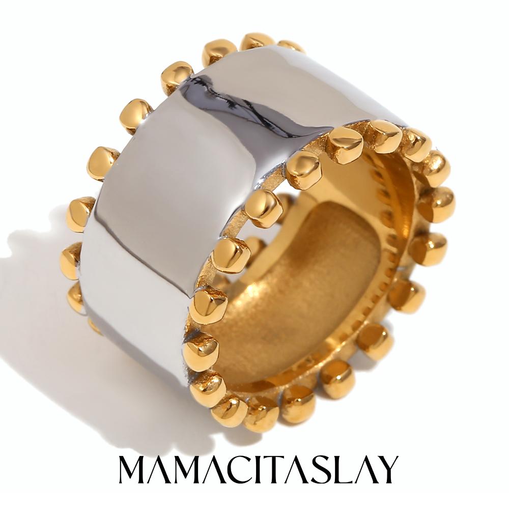 MamacitaSlay Винтажные Позолоченные 18K Серебристого Цвета Двусторонние Бусины Широкие Кольца Новый Тренд Женские Из Нержавеющей Стали 316L Украшения
