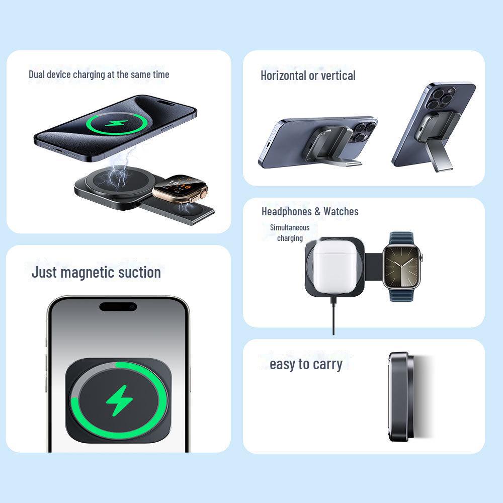 Компактная магнитная подставка для беспроводной зарядки 3-в-1 для Apple Watch
