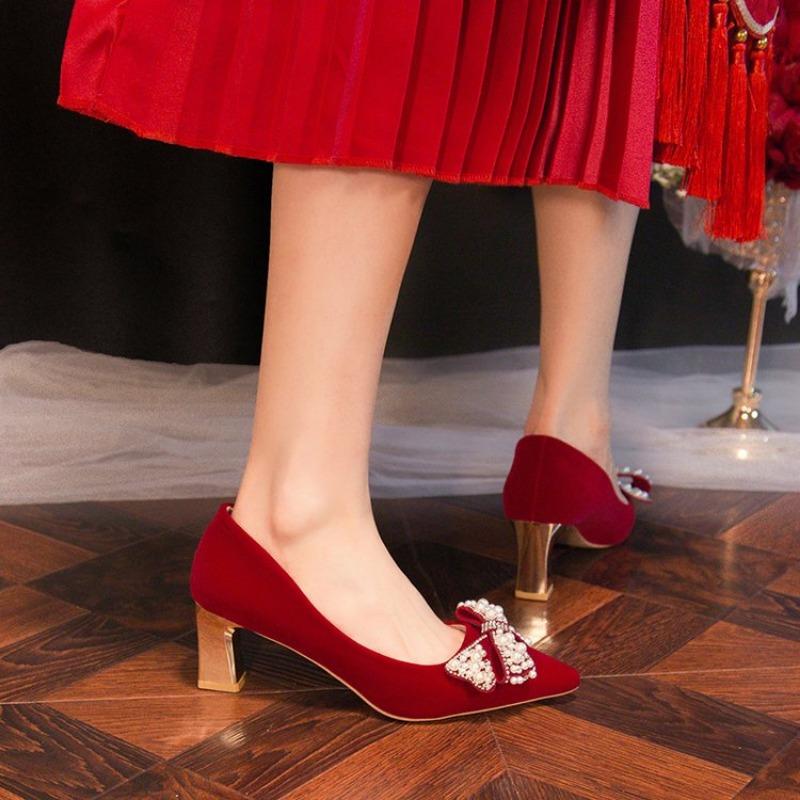 Fashion Red Wedding Shoes High Heels for Women 6cm Stiletto Pointed Toe Nude Pumps Shinny Bottom Ladies Nightclub Prom Party Shoes