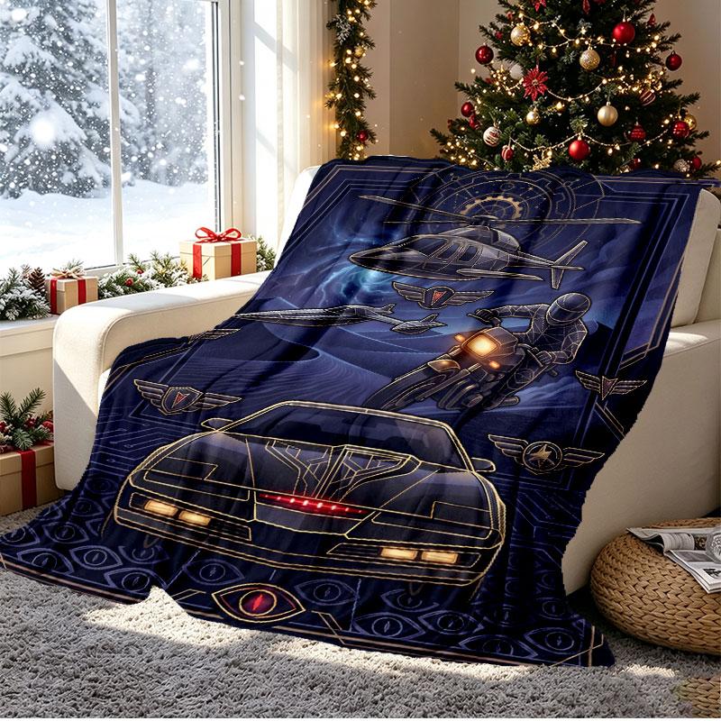 Knight Rider Pattern Blanket for Home Decoration, Bed, Sofa, Car Travel, Camping, Suitable for All Seasons, Birthday Christmas Gift