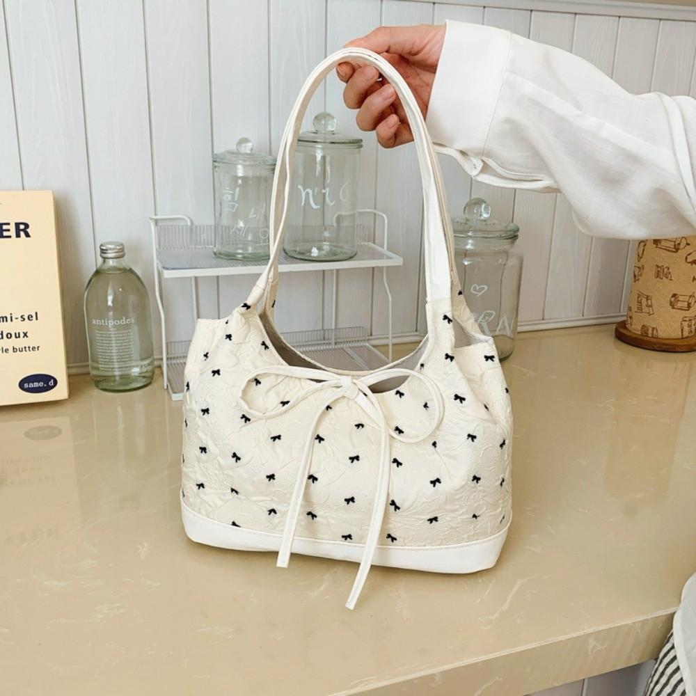 Simple Style Sweet Shoulder Bag Portable Contrast Handbags Gift Bowknot Underarm Bag Daily Use