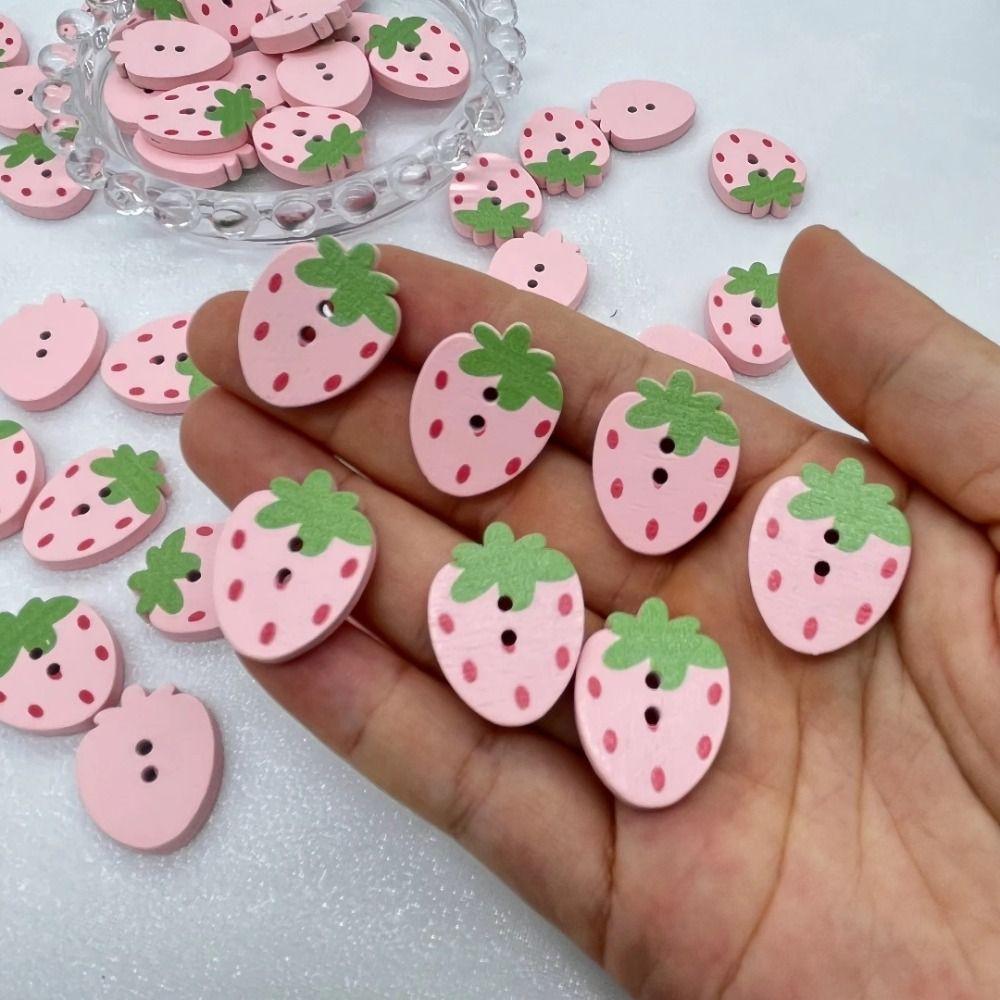 50Pcs Wooden Strawberry Buttons Red Pink Sewing Accessories Supplies Girl Kids
