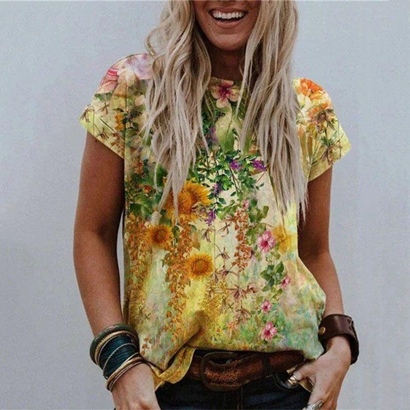Women's Floral Print Short Sleeve Tops Featuring Soft Material For Ultimate Comfort