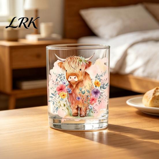 Кристально чистый стакан для питья, кружка с изображением шотландской коровы, стакан-тумблер ручной росписи в акварельном цветочном стиле, офисная кружка для напитков (молоко, кофе, виски), подарок, животное