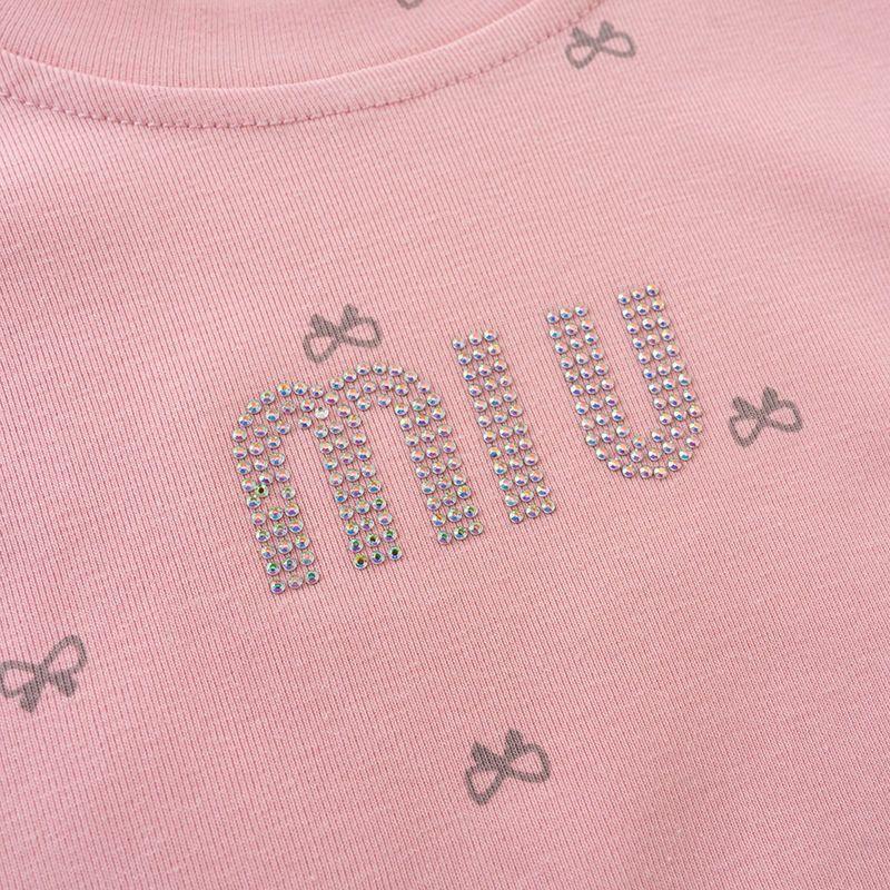 Girls' Short Sleeved Summer T-shirt Children's Clothing with Diamond Inlay Cute Casual T-shirt Fashionable Floral Pattern