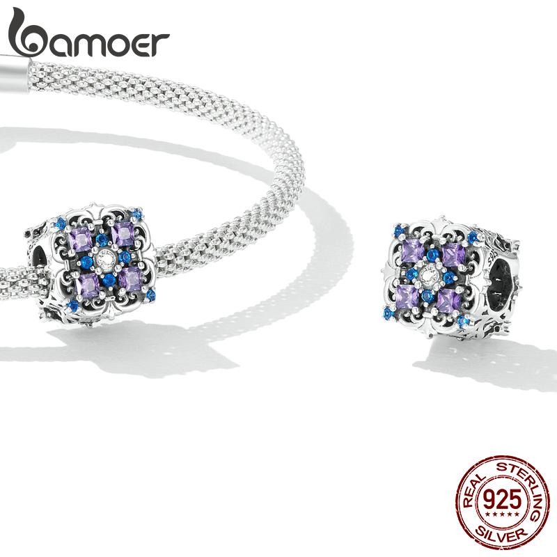 BAMOER стерлингового серебра 925 пробы с винтажным узором, подвески, изысканный блестящий цирконий, подходит для оригинального браслета, ювелирные изделия
