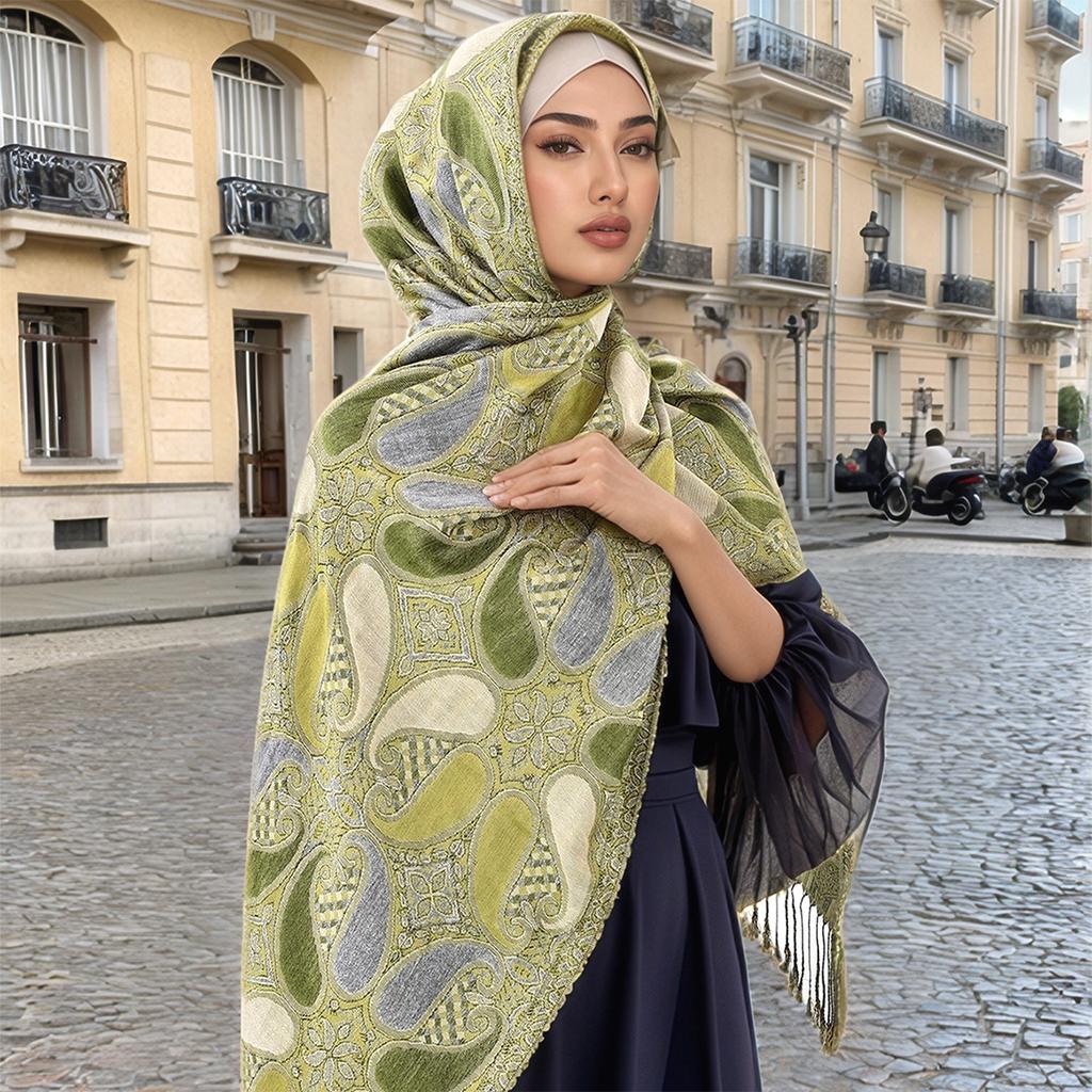 Paisley Pashmina Shawl Scarf Women Jacquard Cashew Printed Scarves Borders Female Tassel Travel Blanket Wraps Ethnic Shawls