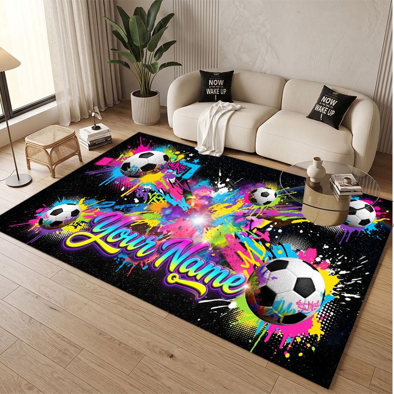 Soccer Theme Soft Crystal Velvet Rug Custom Name & Text Print Non Slip Floor Rug for Bedroom Living Room