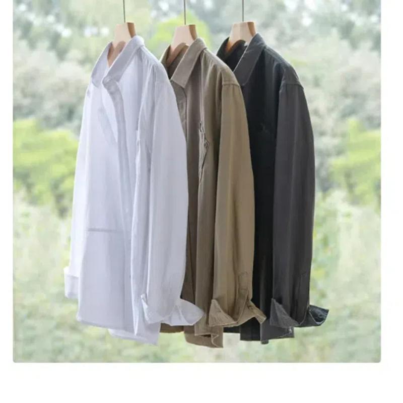 Весенне-летняя рубашка с длинным рукавом для мужчин в корейском стиле, рабочая одежда для мужчин, топы с воротником-лацканами и карманами, хлопковая рубашка, простая мужская одежда