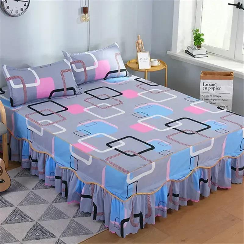 3PCS/Set Bed Sheet Set Flower Bedspread - Non-Slip Bed Dress Sheet for King/Queen Size 1.5M/1.8M/2M Beds Soft Home Bedding Cover
