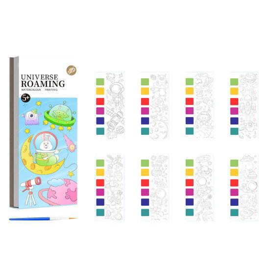 1/7Pcs Watercolor Painting Book Kids DIY Bookmark Fun Drawing Book with 21 Unique Patterns 6 Vibrant Watercolor Shades Painting Pad