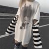 Korean Tshirts Harajuku Cartoon Print Punk T-shirt Women Detachable Long Sleeve Oversized Tops Fashion Graphic Tee