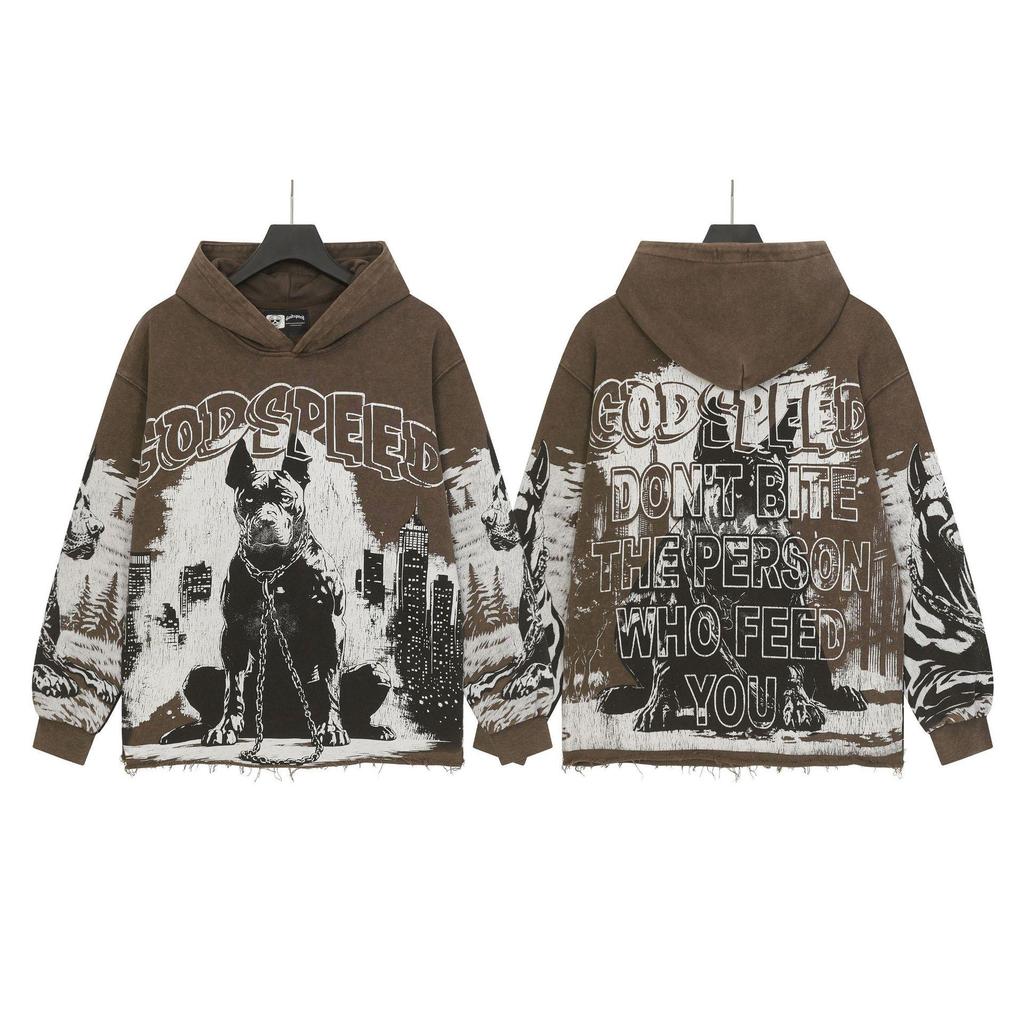 Худи с ретро-принтом 'God Bless America' в стиле рок-стрит, стиранное, повседневное, свободного кроя