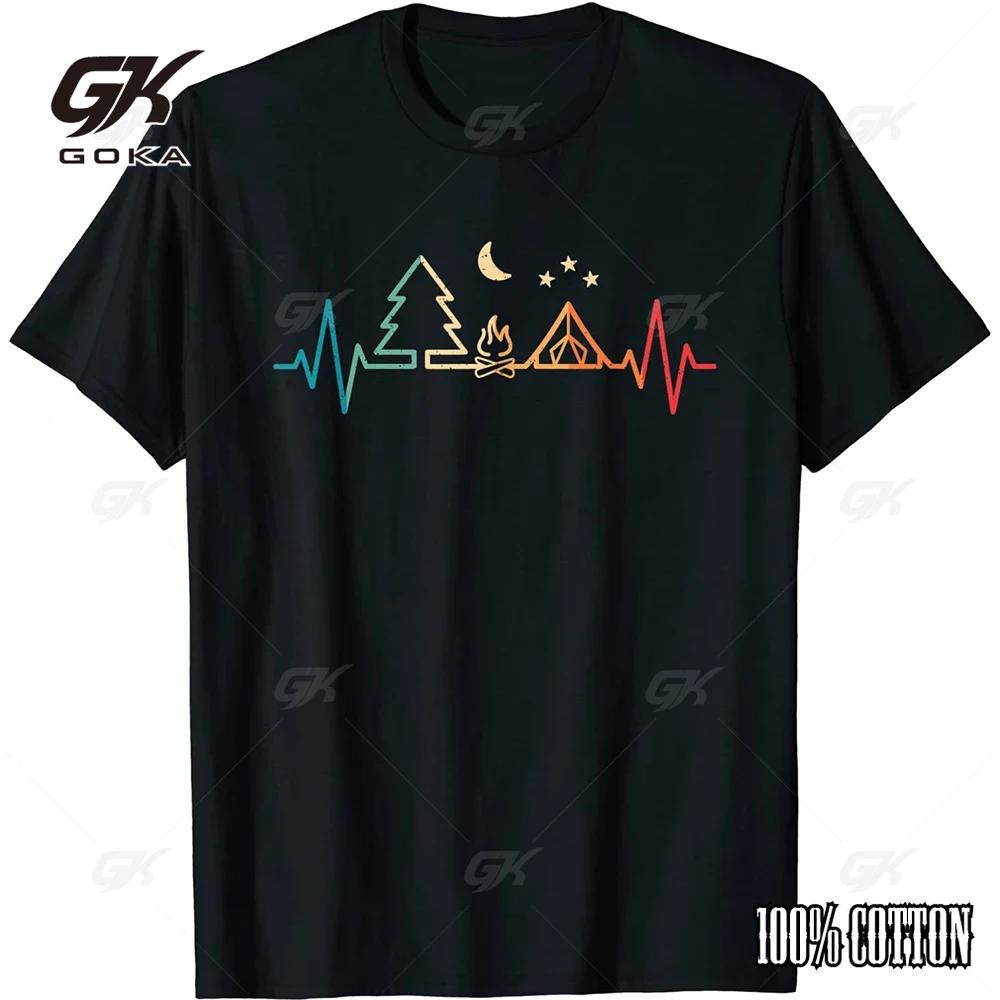 Ретро Кемпинг На природе Сердцебиение Кемпер Туризм Графическая футболка Повседневные Удобные Мужские и женские топы с коротким рукавом