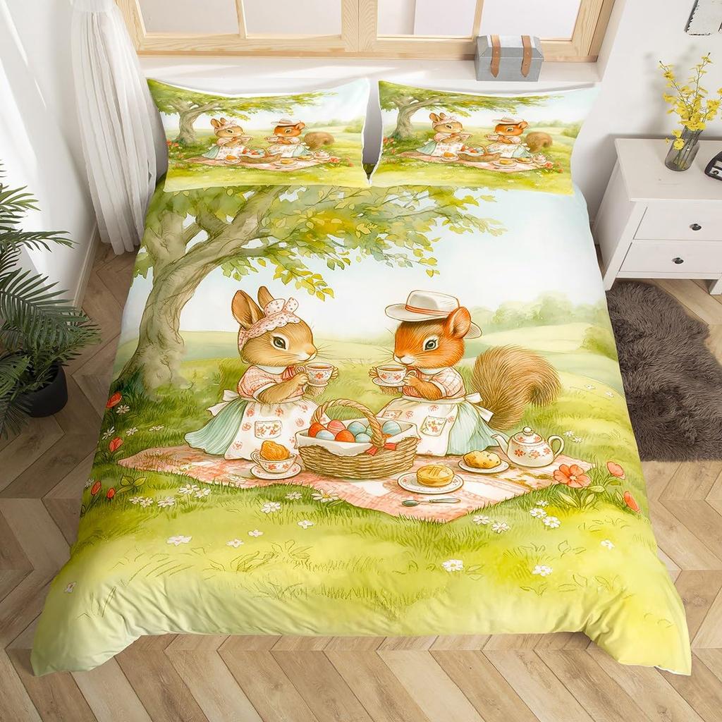 Cute Squirrel Duvet Cover Sets Boys Girls Queen King Size Kids Teens Bedspread Cover Bedroom Decor No Comforter Lightweight Down