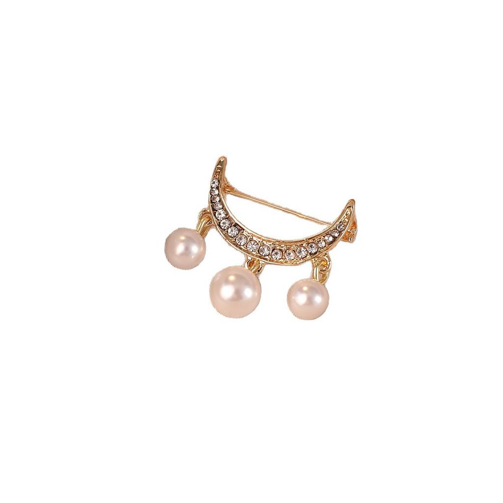 Маленькая брошь «Жемчужная луна», брошь со сплавом и антибликовой застежкой, высококлассная и легкая роскошная булавка для аксессуаров для одежды