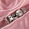 Punk Vintage Silver Color Poker Billiards Ring Set for Women Gothic Heart Hip Hop Y2k Korean Fashion Male Gift Jewelry