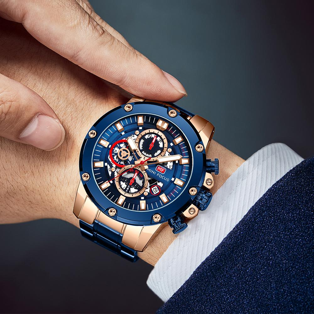 MINI FOCUS Брендовые часы Деловые мужские часы Водонепроницаемые кварцевые часы со стальным ремнем Мужские кварцевые часы