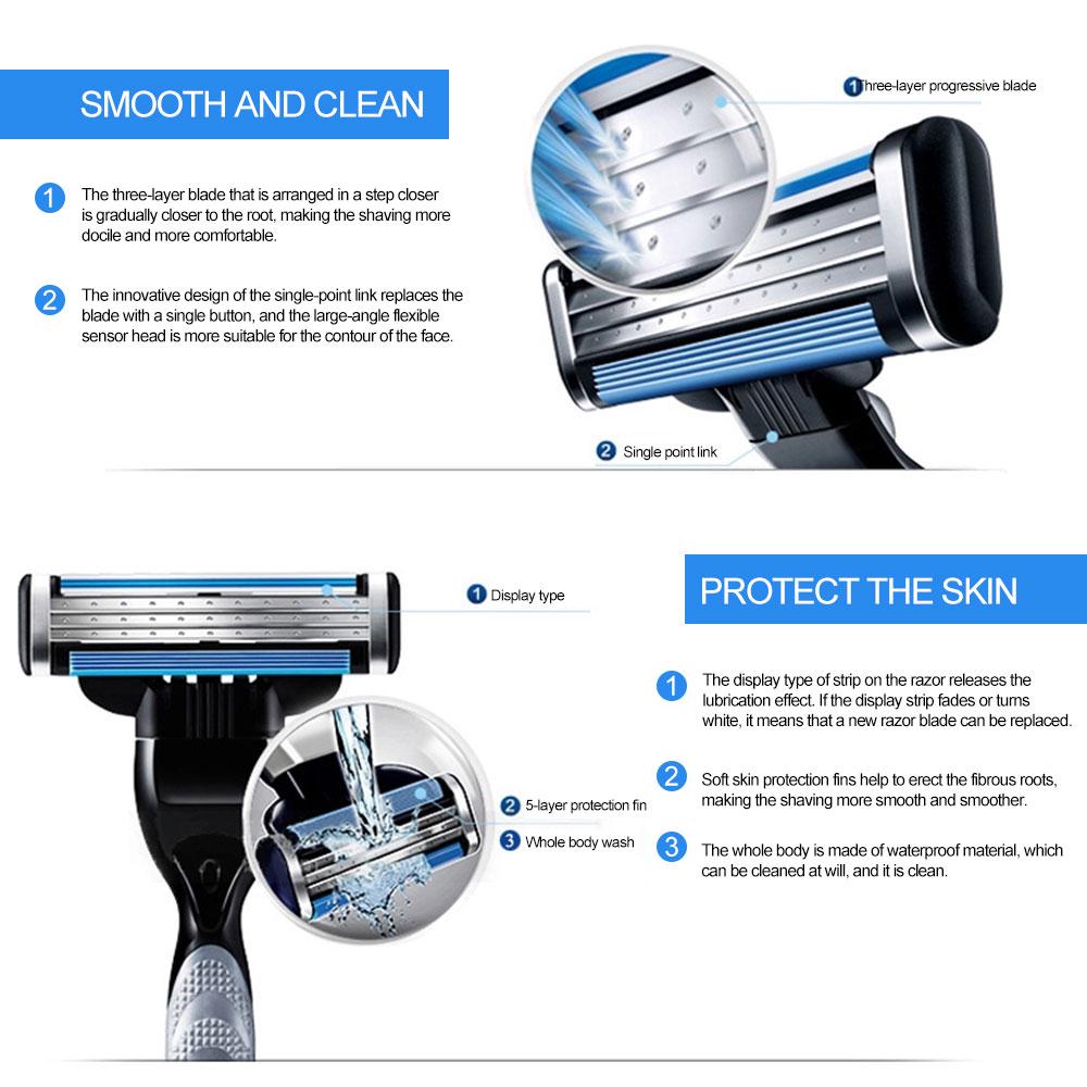 1Pc Shaver Holder 4Pcs Blades Men's Razor Blades Hair Removal Shaving Razors