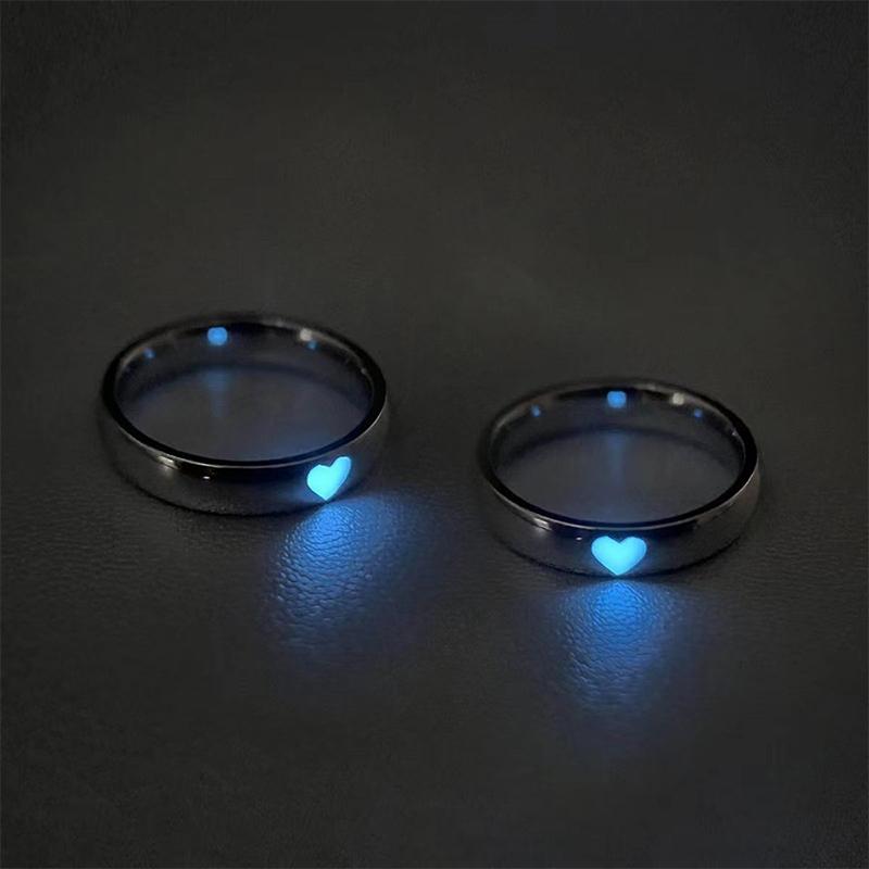 Luminous Ring Creative Glowing In The Dark Adjustable Couple Ring For Women Men Heart Rings Valentine'S Day Jewelry Gifts