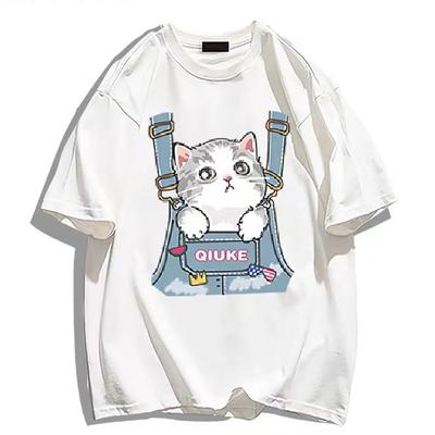 Летняя женская одежда с короткими рукавами и милым котом, уличная футболка с 3D принтом для девочек, негабаритная женская футболка