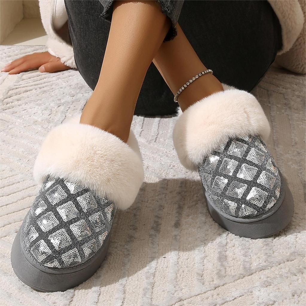 Мода Зима Новые Модные Круглые Головы Однотонные Большие Женские Хлопковые Тапочки Носить Толстую Подошву Удобная Женская Обувь На Открытом Воздухе