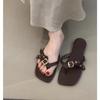 Design Belt Buckle Flat-bottomed Black Sandals Women's Summer Casual One-pedal Soft-soled Toe Flip-flops Shoes