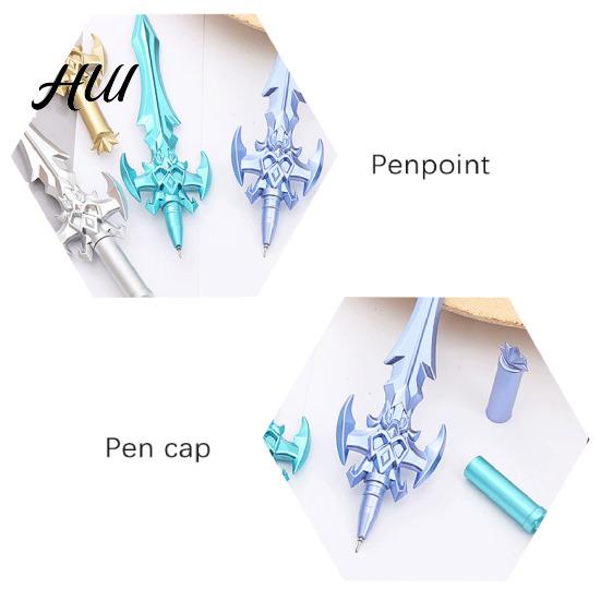 No Lag Gel Pen 2Pcs Ancient Swords Shape with Black Ink Martial Arts Weapon Design Smooth Writing Ballpoint for Students Novelty Stationery Gift Anime
