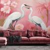 Wallpaper Cranes Birds Flowers
