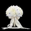 26cm Artificial PE Rose Wedding Bouquet for Bride Bridesmaids with Diamond Soft Ribbons Bridal Holding Flowers Wedding Hand Bouquet for Wedding Party