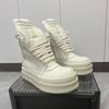 Бренд Повседневная Мужская Обувь Качество Кожа цвета слоновой кости Классические Повседневные Высокие Женские Кроссовки Мода Толстая Подошва Мужские Женские Ботильоны