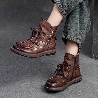 Сандалии из натуральной кожи. Дышащие сапоги в стиле ретро. Женские сабо с круглым носком на шнуровке.