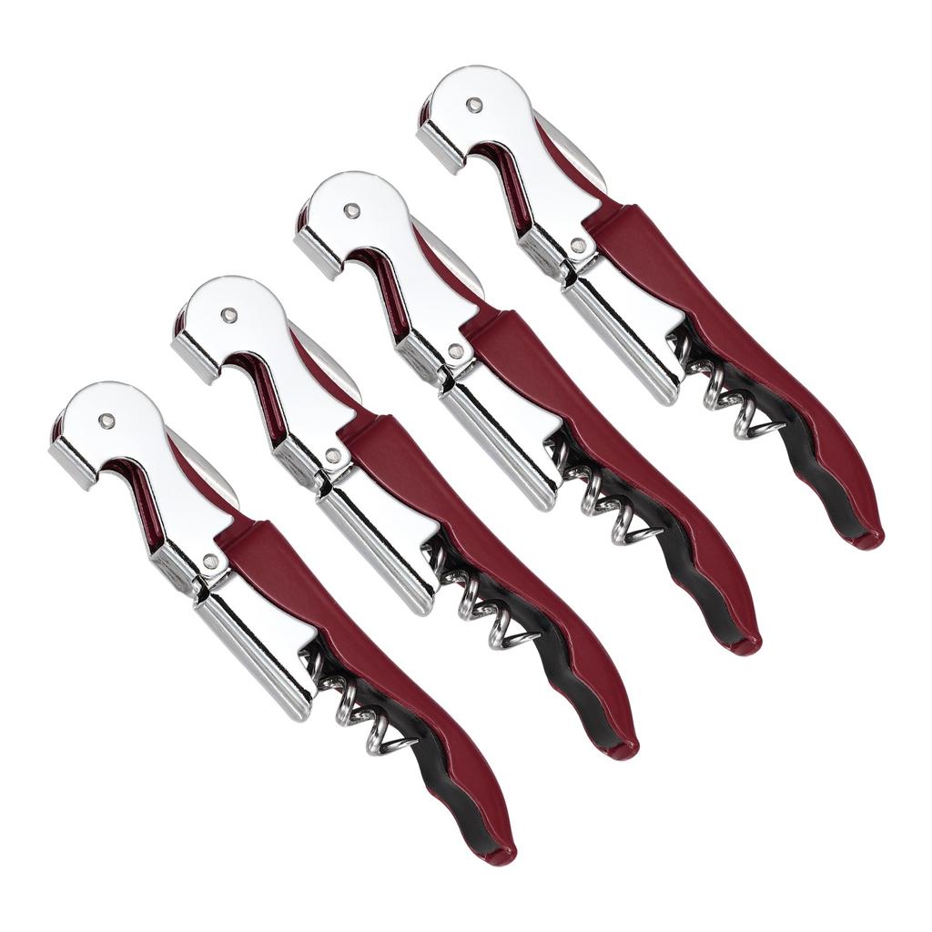 2/4Pcs Professional Waiters Corkscrew Stainless Steel Wine Key with Ergonomic Wood Grip Beer Bottle Opener and Foil Cutter