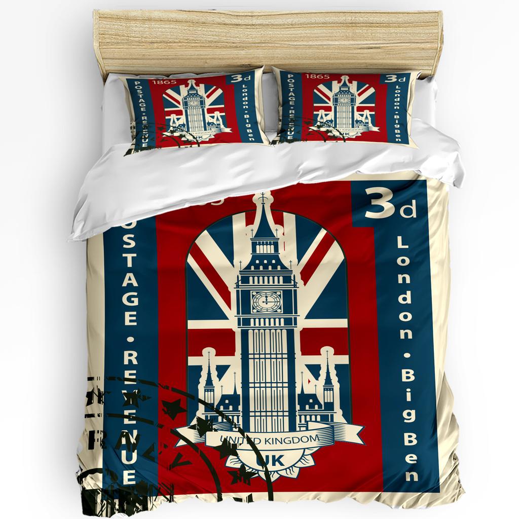London Red Bus Building House 3pcs Bedding Set For Bedroom Double Bed Home Textile Duvet Cover Quilt Cover Pillowcase