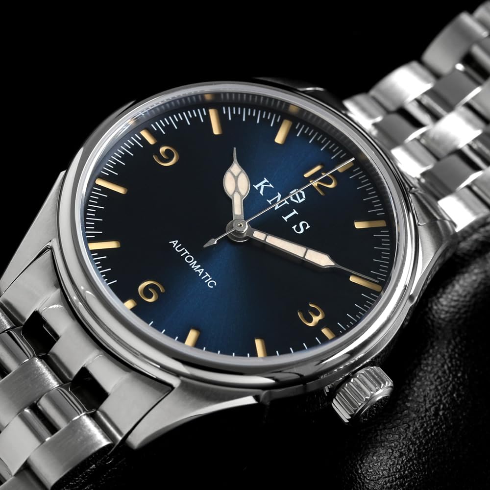 KNIS Varnish Сделано в Японии Автоматические часы Ретро Современные Super Luminova Сапфировое стекло Ремешок из нержавеющей стали Водонепроницаемость 10 АТМ Механические Синие