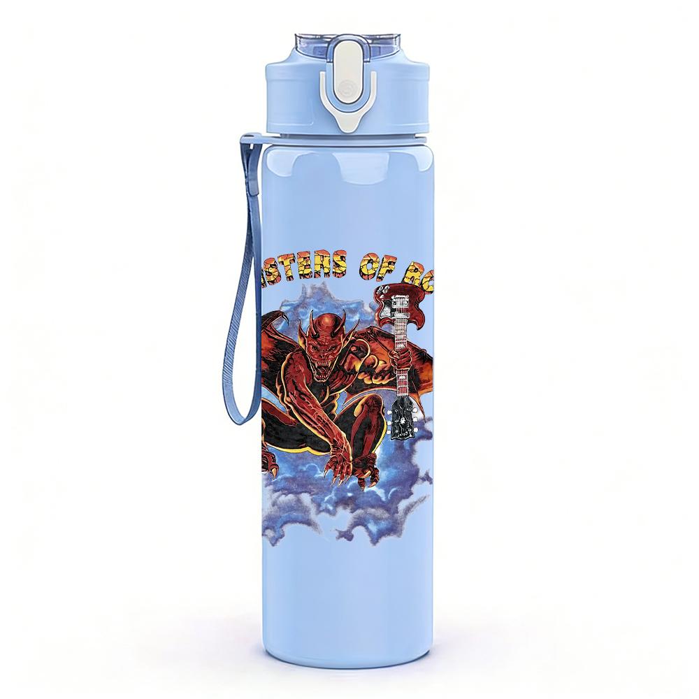 1PC Red dragon fantasy creature band print 750ml colorful plastic sports water bottle leakproof pop up lid with straw for outdoor work home use