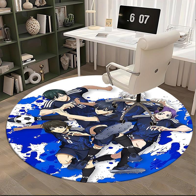 1pc Anime Design Soccer Team Round Carpet - Office Chair Mat, Non-Slip Rug for Home Decor, Living Room